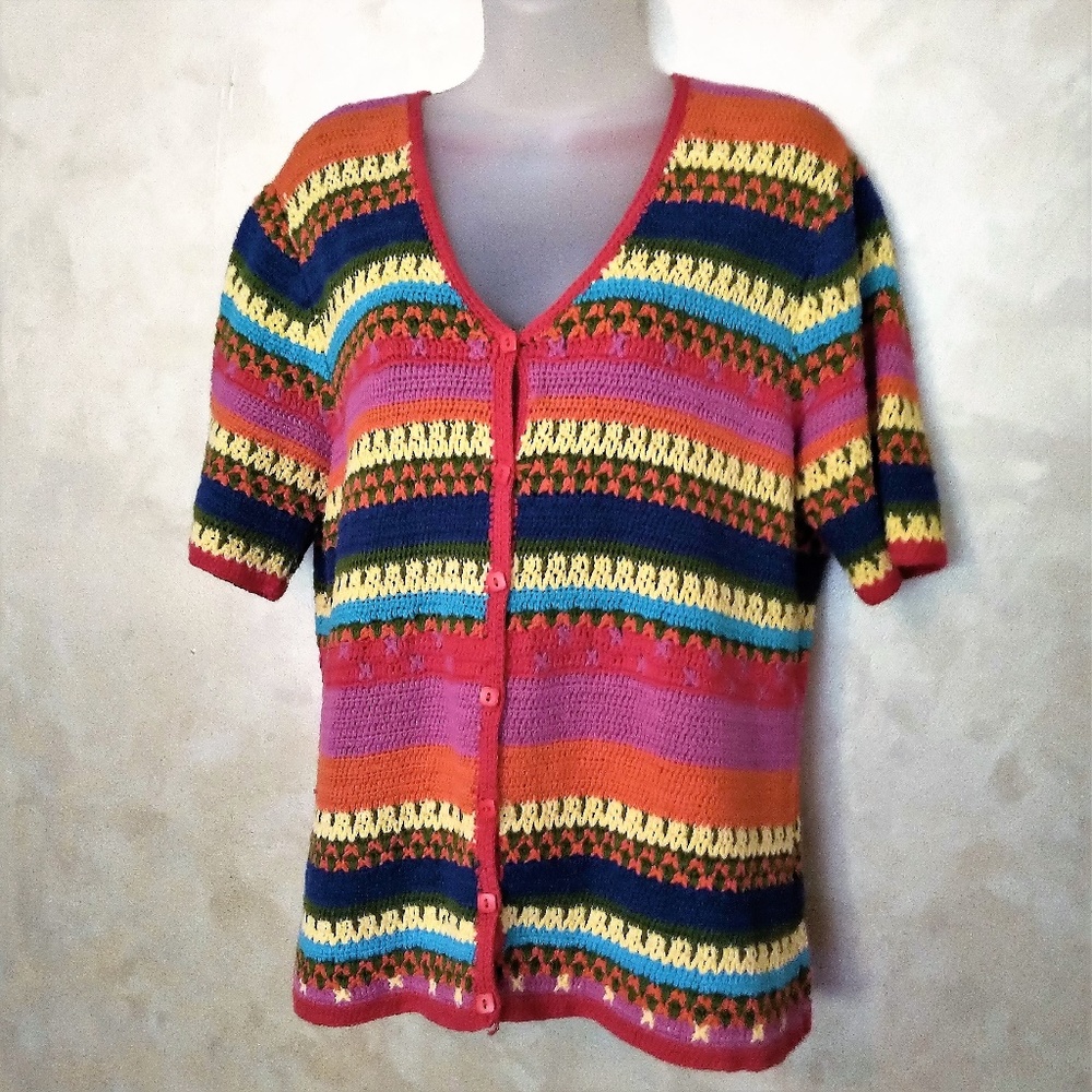Vintage Casual Corner Annex Crochet Cardigan EUC XL